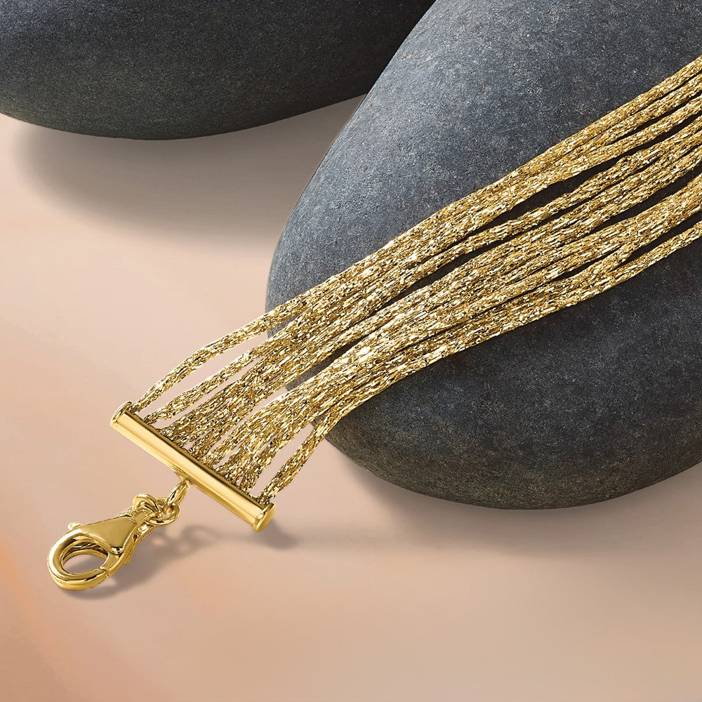 14K Yellow Gold Textured Fancy Mesh Multi Strand W/.75In Ext. Bracelet