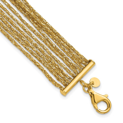 14K Yellow Gold Textured Fancy Mesh Multi Strand W/.75In Ext. Bracelet