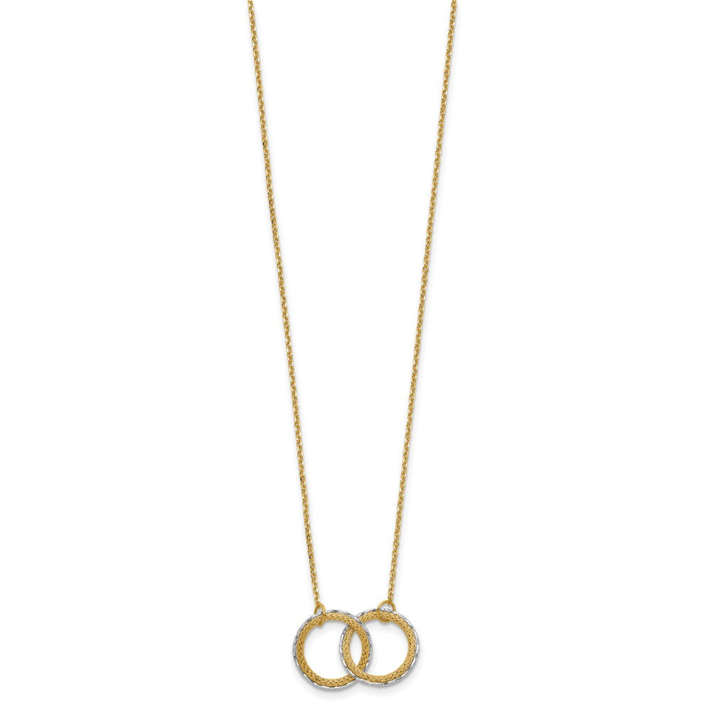14K Two Tone 14Ktt Pol/Texture/Dia Cut Circles W/ 2In Ext. Necklace