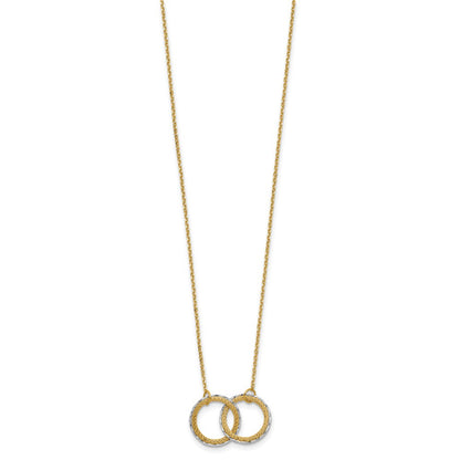 14K Two Tone 14Ktt Pol/Texture/Dia Cut Circles W/ 2In Ext. Necklace