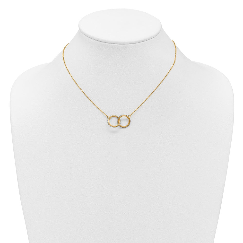 14K Two Tone 14Ktt Pol/Texture/Dia Cut Circles W/ 2In Ext. Necklace