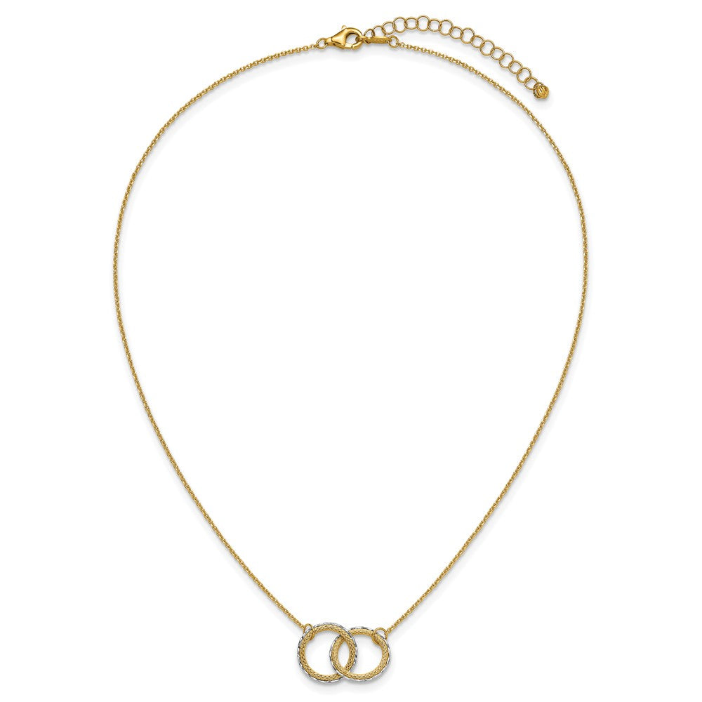 14K Two Tone 14Ktt Pol/Texture/Dia Cut Circles W/ 2In Ext. Necklace