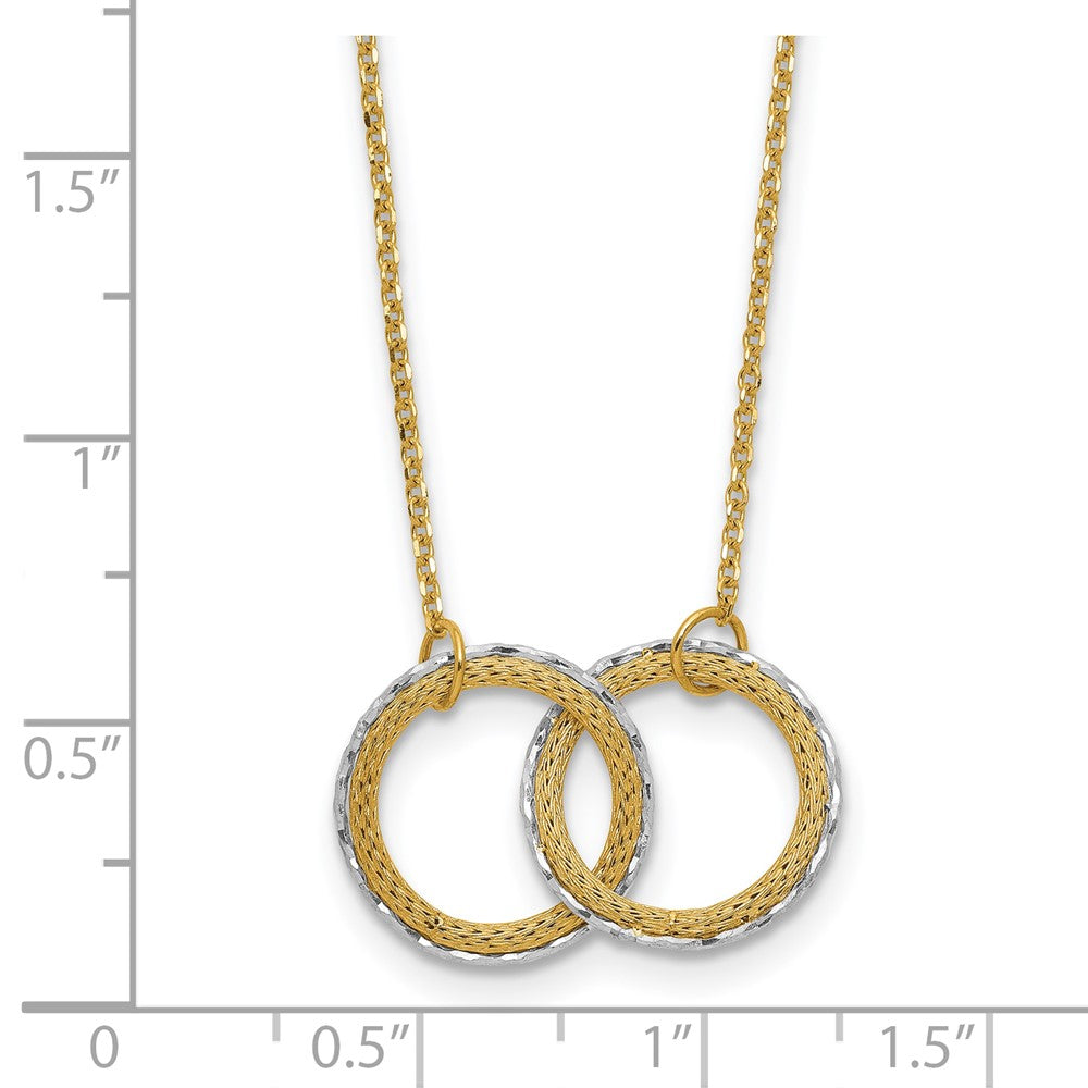 14K Two Tone 14Ktt Pol/Texture/Dia Cut Circles W/ 2In Ext. Necklace