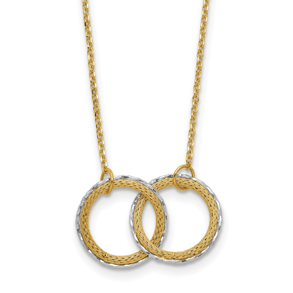 14K Two Tone 14Ktt Pol/Texture/Dia Cut Circles W/ 2In Ext. Necklace