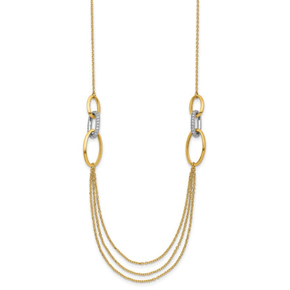 14K Two Tone Polished Fancy Cz Ovals 1In Ext. Necklace