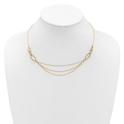 14K Two Tone Polished Fancy Cz Ovals 1In Ext. Necklace