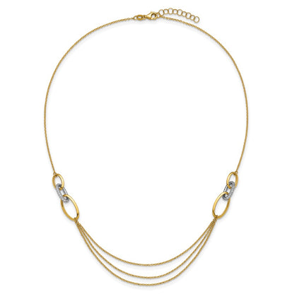 14K Two Tone Polished Fancy Cz Ovals 1In Ext. Necklace