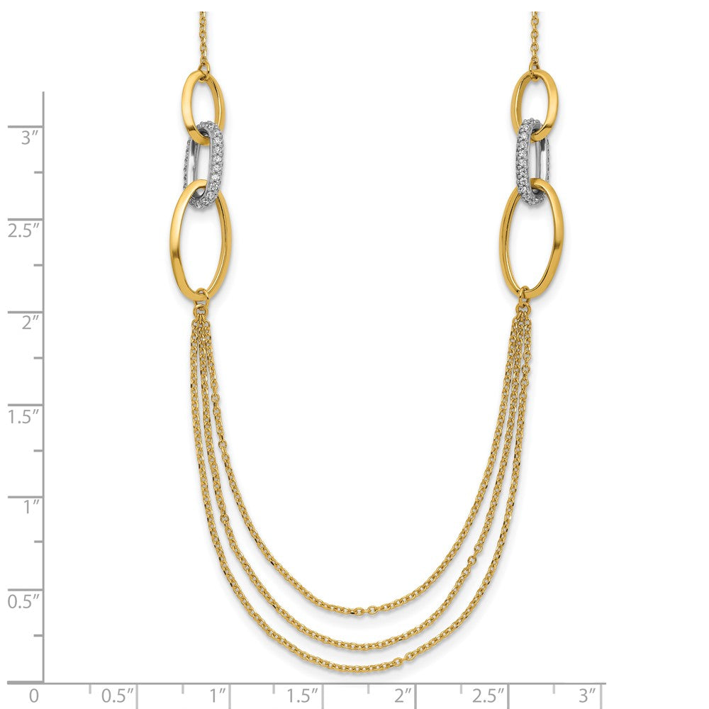 14K Two Tone Polished Fancy Cz Ovals 1In Ext. Necklace