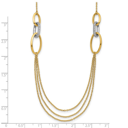 14K Two Tone Polished Fancy Cz Ovals 1In Ext. Necklace