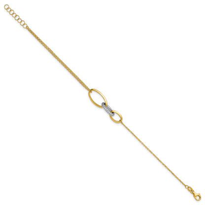 14K Two Tone Polished Fancy Cz Ovals W/.75In Ext. Bracelet