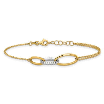 14K Two Tone Polished Fancy Cz Ovals W/.75In Ext. Bracelet