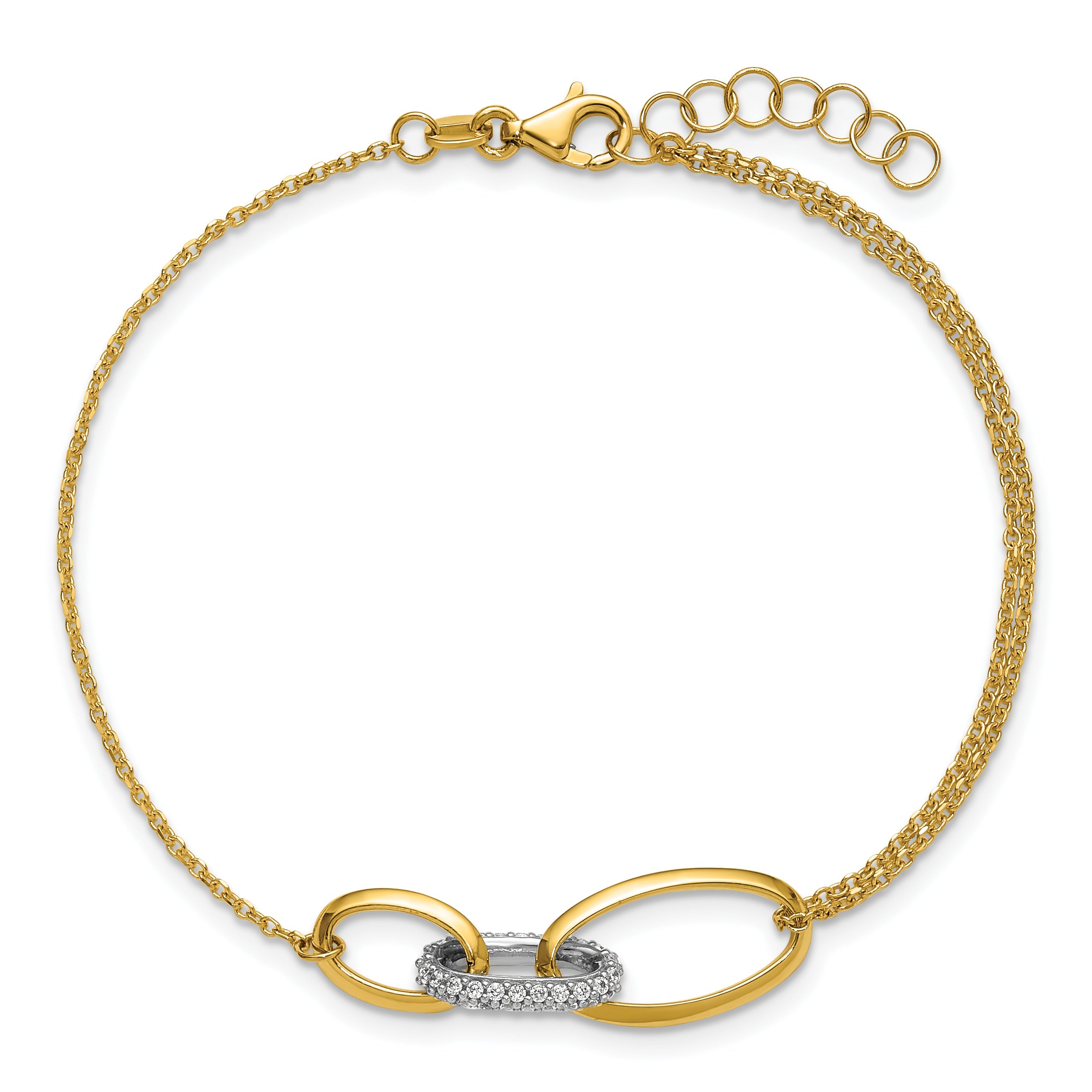 14K Two Tone Polished Fancy Cz Ovals W/.75In Ext. Bracelet