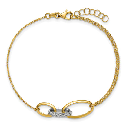 14K Two Tone Polished Fancy Cz Ovals W/.75In Ext. Bracelet