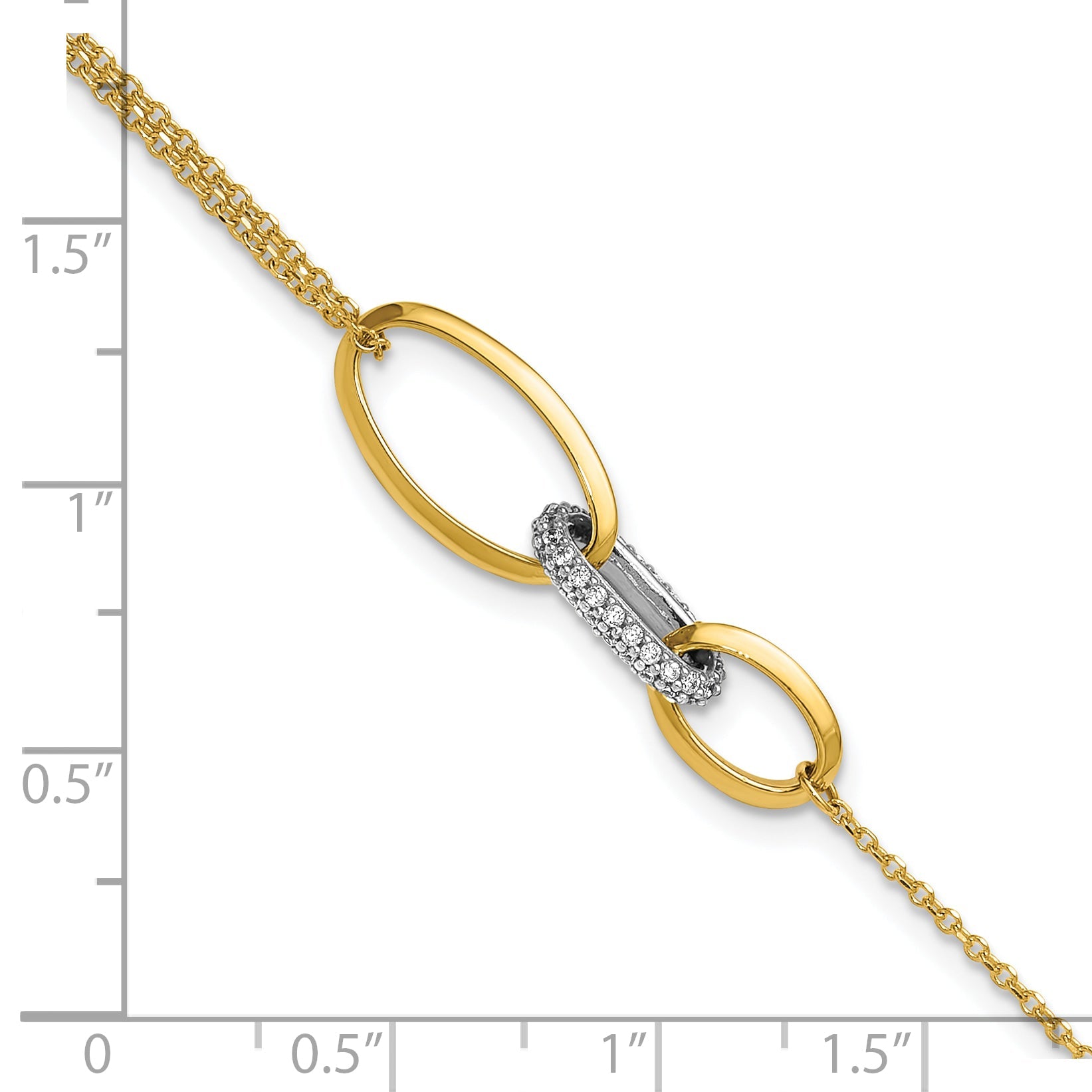 14K Two Tone Polished Fancy Cz Ovals W/.75In Ext. Bracelet