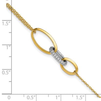 14K Two Tone Polished Fancy Cz Ovals W/.75In Ext. Bracelet