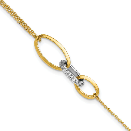 14K Two Tone Polished Fancy Cz Ovals W/.75In Ext. Bracelet