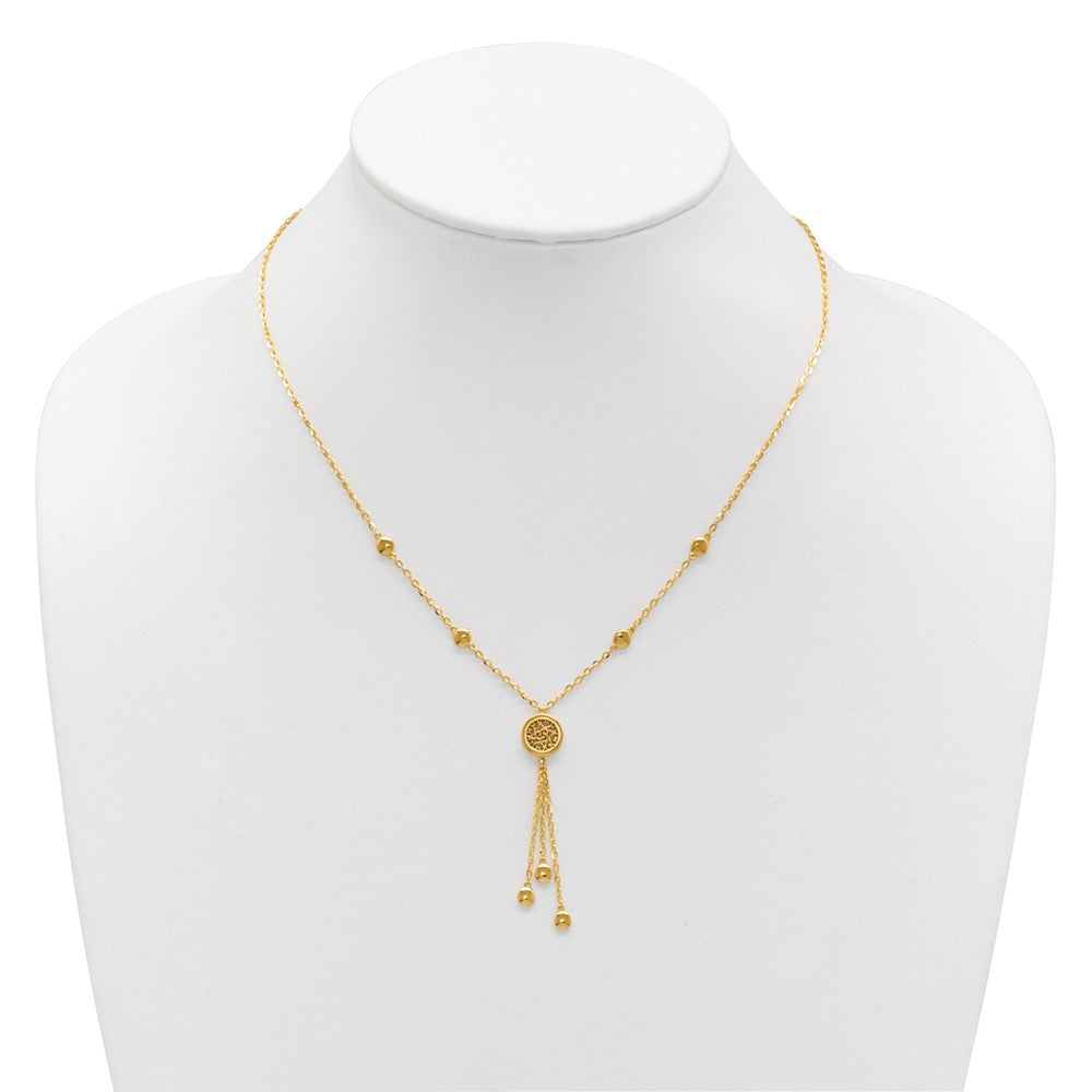 14K Yellow Gold Polished Fancy Filigree Circles Dangle Necklace