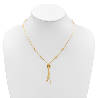 14K Yellow Gold Polished Fancy Filigree Circles Dangle Necklace