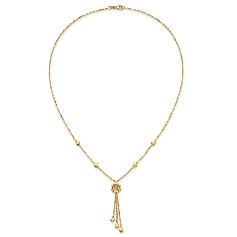 14K Yellow Gold Polished Fancy Filigree Circles Dangle Necklace