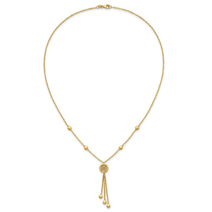 14K Yellow Gold Polished Fancy Filigree Circles Dangle Necklace