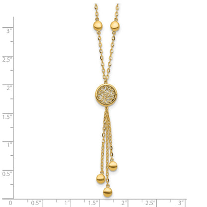 14K Yellow Gold Polished Fancy Filigree Circles Dangle Necklace