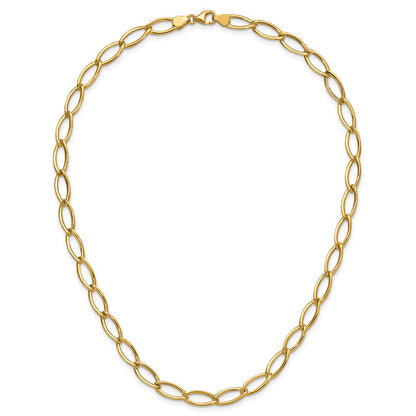 14K Yellow Gold Polished Fancy Oval Link Necklace