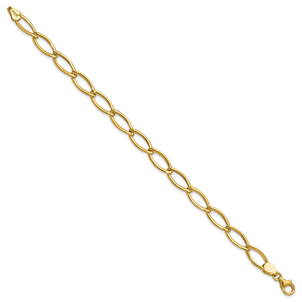 14K Yellow Gold Polished Fancy Oval Link Bracelet