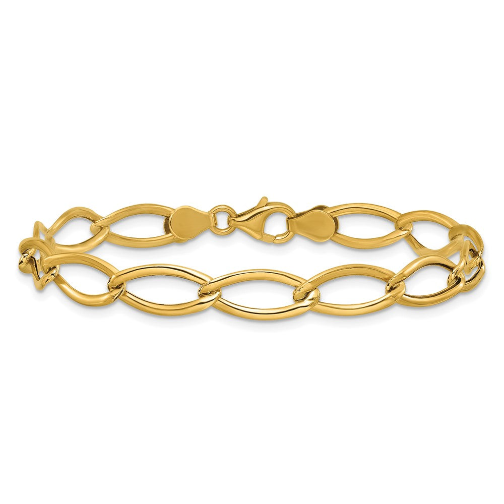 14K Yellow Gold Polished Fancy Oval Link Bracelet