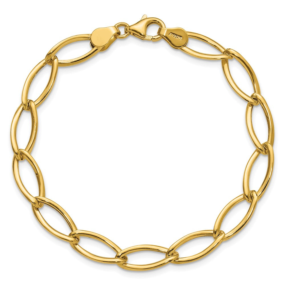 14K Yellow Gold Polished Fancy Oval Link Bracelet