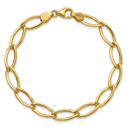 14K Yellow Gold Polished Fancy Oval Link Bracelet