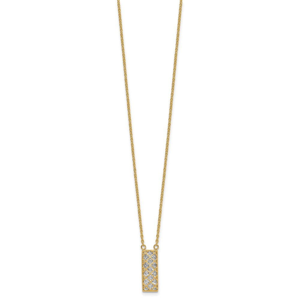 14K Two Tone Polished / Dia Cut Bar Necklace