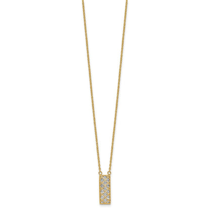 14K Two Tone Polished / Dia Cut Bar Necklace