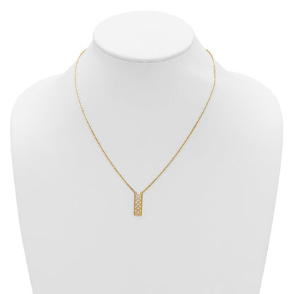 14K Two Tone Polished / Dia Cut Bar Necklace