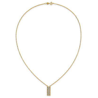 14K Two Tone Polished / Dia Cut Bar Necklace
