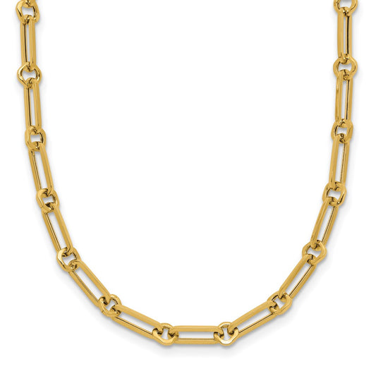 14K Yellow Gold Polished Fancy Paperclip Link Necklace