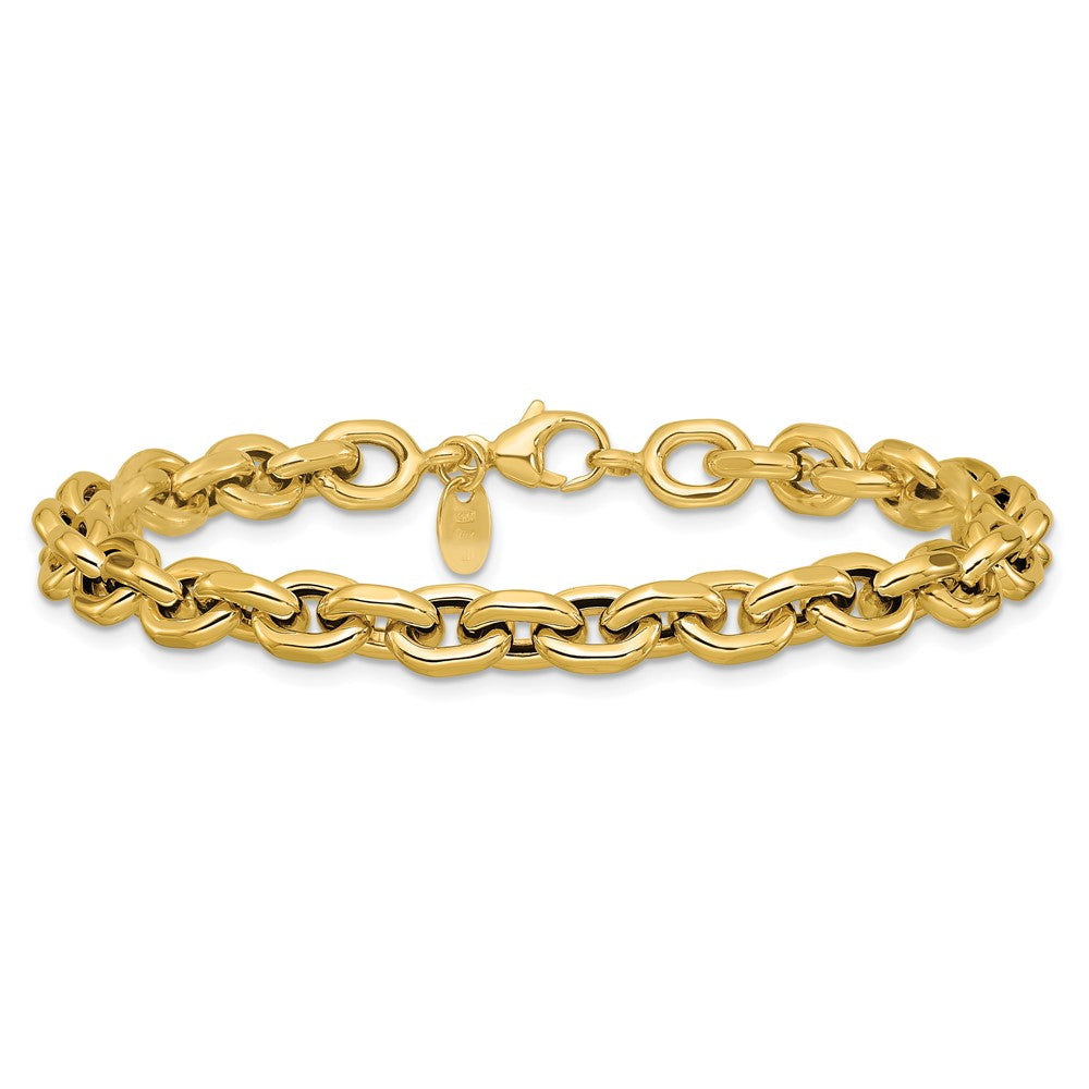 14K Yellow Gold Polished 6.5mm Flat Edge Cable Link Bracelet