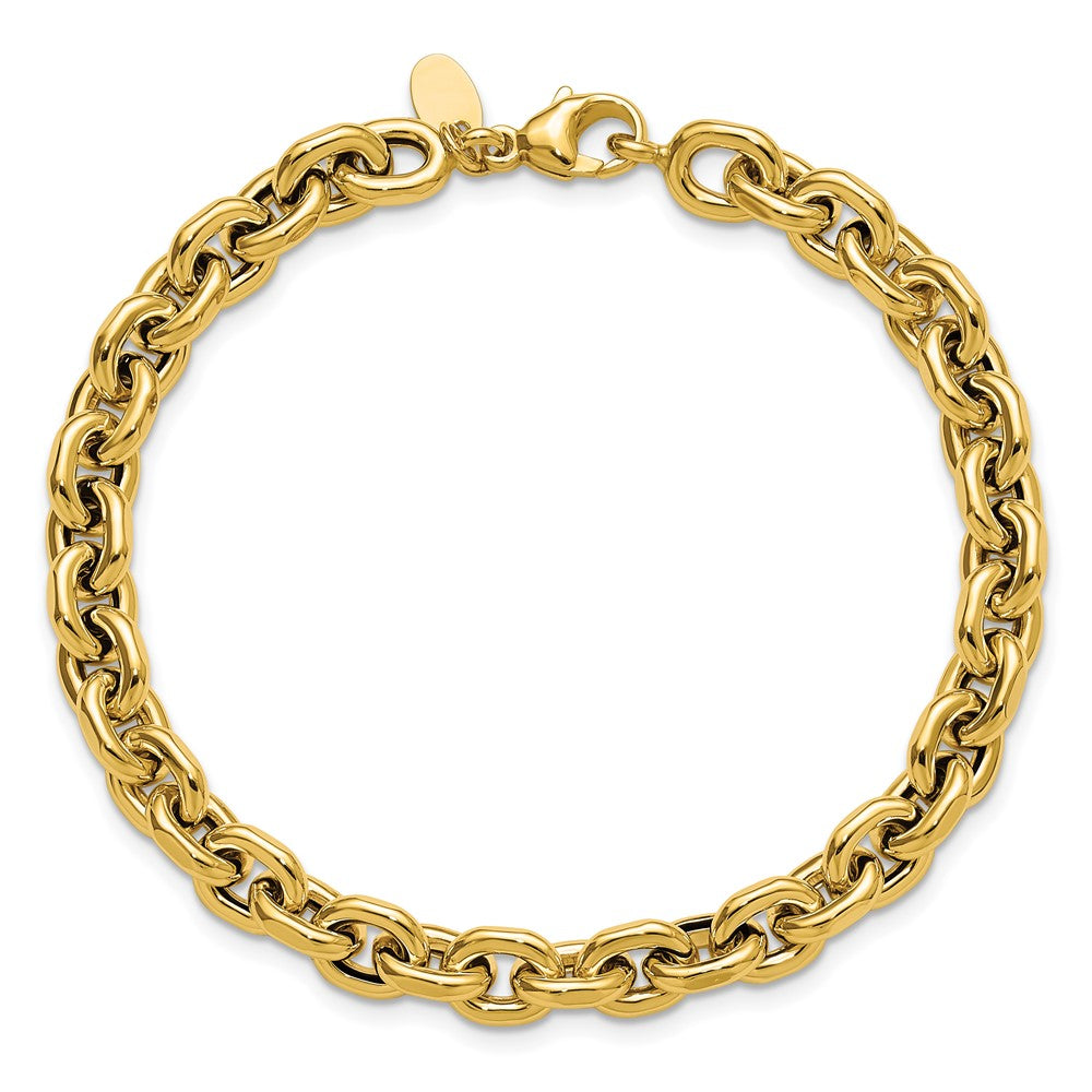 14K Yellow Gold Polished 6.5mm Flat Edge Cable Link Bracelet