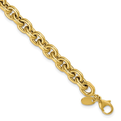 14K Yellow Gold Polished 6.5mm Flat Edge Cable Link Bracelet