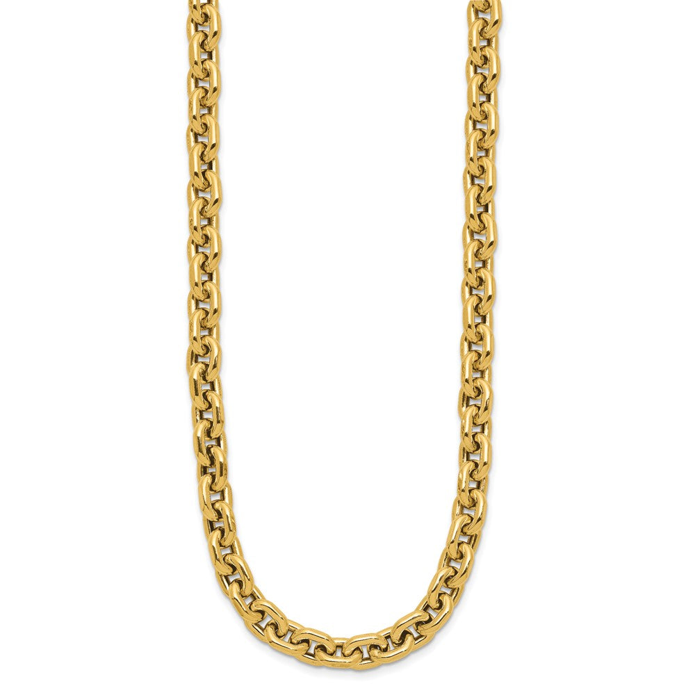 14K Yellow Gold Polished 7.0mm Flat Edge Cable Link Necklace