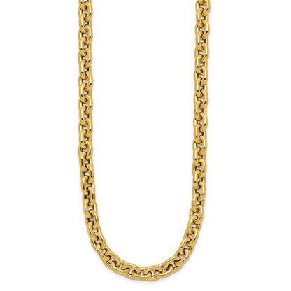 14K Yellow Gold Polished 7.0mm Flat Edge Cable Link Necklace