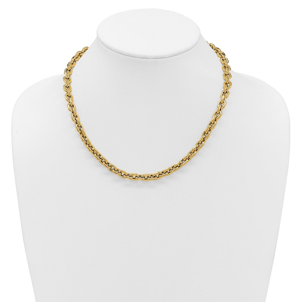 14K Yellow Gold Polished 7.0mm Flat Edge Cable Link Necklace