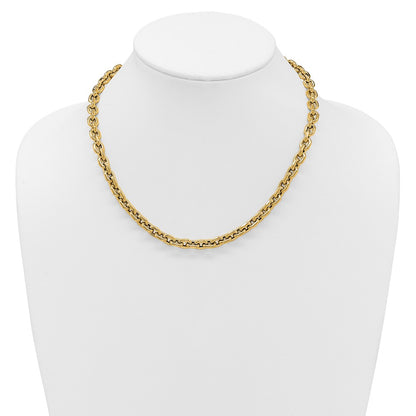 14K Yellow Gold Polished 7.0mm Flat Edge Cable Link Necklace