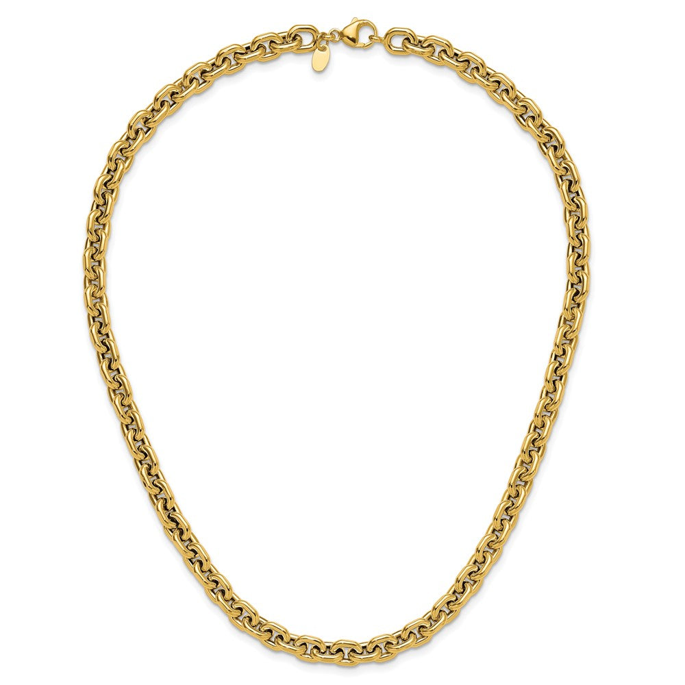14K Yellow Gold Polished 7.0mm Flat Edge Cable Link Necklace