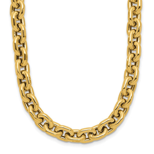 14K Yellow Gold Polished 7.0mm Flat Edge Cable Link Necklace