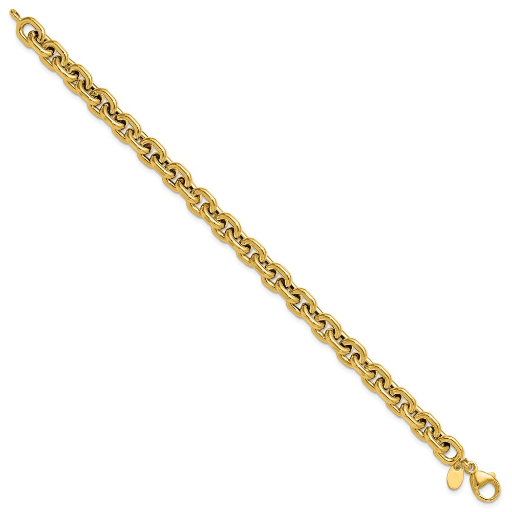 14K Yellow Gold Polished 7.0mm Flat Edge Cable Link Bracelet