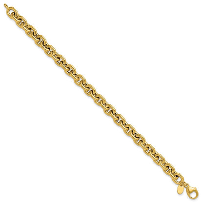 14K Yellow Gold Polished 7.0mm Flat Edge Cable Link Bracelet