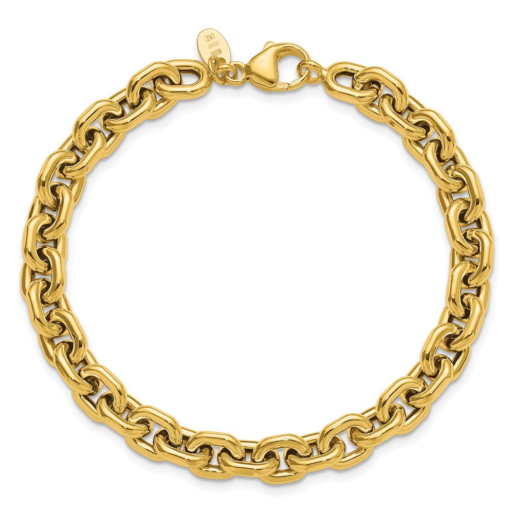 14K Yellow Gold Polished 7.0mm Flat Edge Cable Link Bracelet