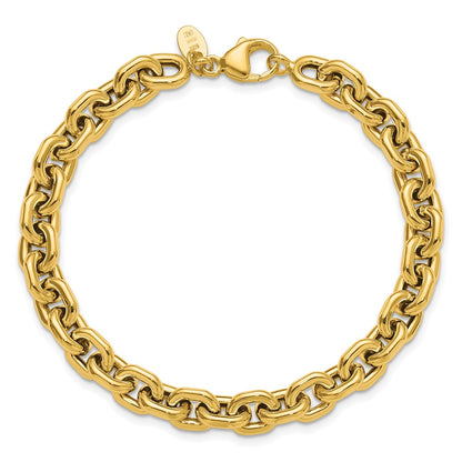 14K Yellow Gold Polished 7.0mm Flat Edge Cable Link Bracelet