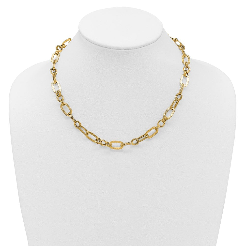 14K Yellow Gold Polished And Textured Fancy Greek Key Link Necklace