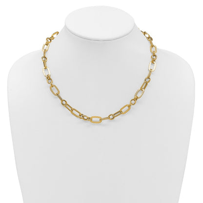 14K Yellow Gold Polished And Textured Fancy Greek Key Link Necklace